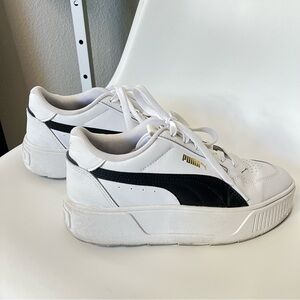 🤍 Puma White Platform Sneakers with Black Stripe Sz 7.5
